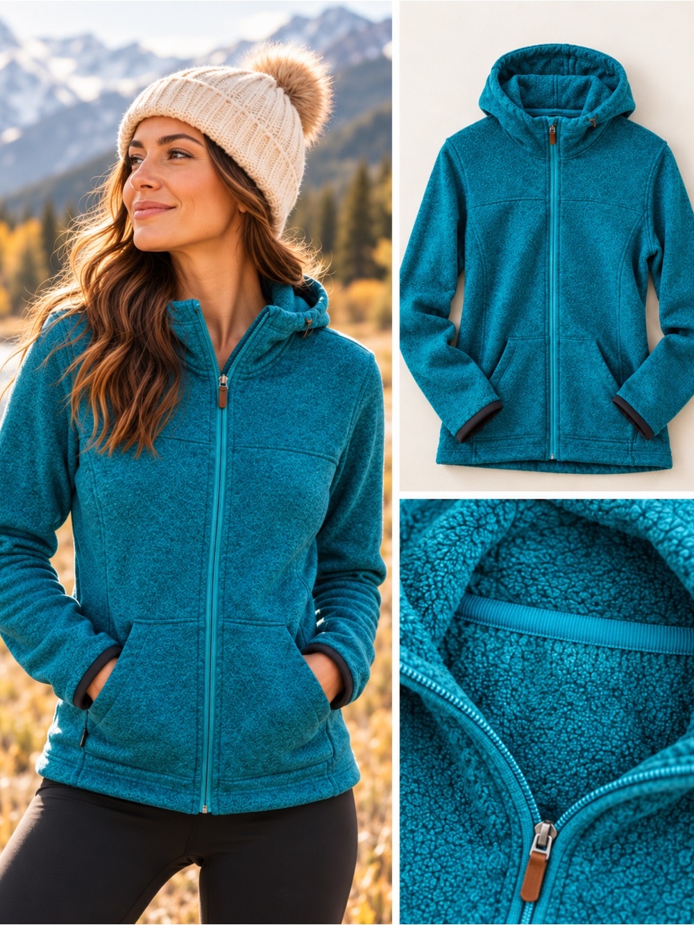 Orage Teal Sweater Fleece Zip Hoodie Outdoor Jacket S